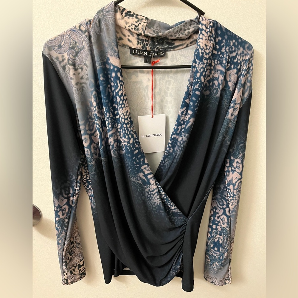 Blue and Black Women's Paisley & Animal Print Top